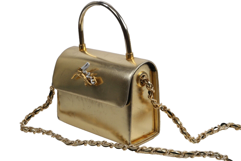 Vintage Gold Metallic Leather Chain Flap Shoulder Bag